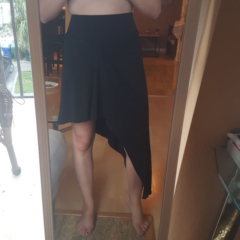 Bcbg black hi low high waist assymetrical skirt